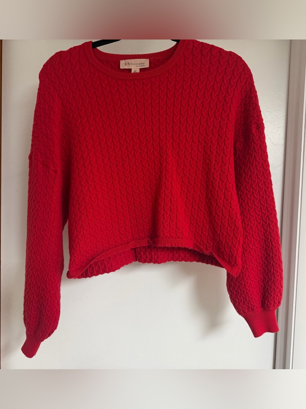 Philosophy Bright Red Cable-Knit Cropped Crewneck Sweater
